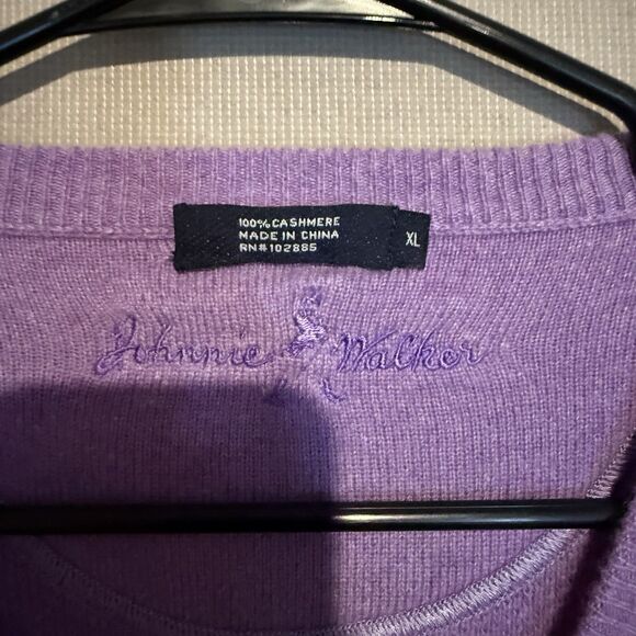 Johnnie Walker 100% Cashmere V-Neck Sweater Extra Large Purple Mens Preppy Knit - Picture 2 of 5
